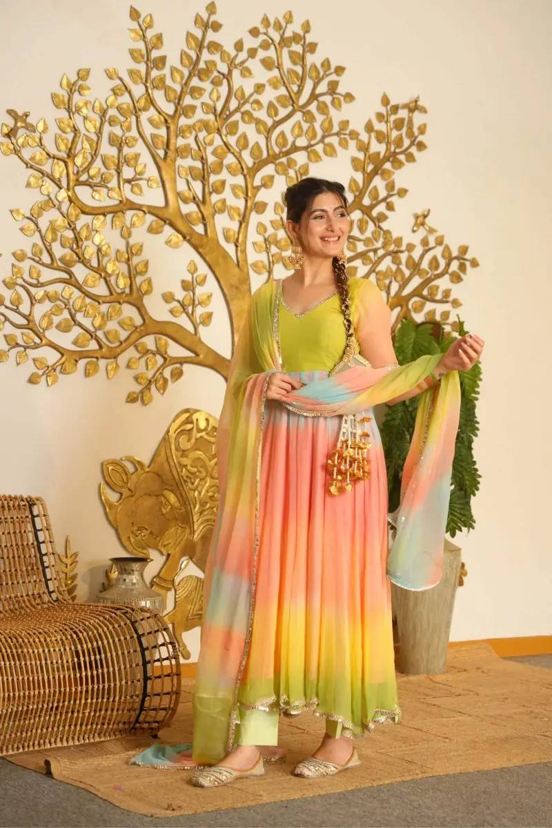 Multicolour Faux Georgette Digital Print Anarkali Suit with Dupatta