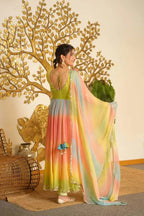 Multicolour Faux Georgette Digital Print Anarkali Suit with Dupatta