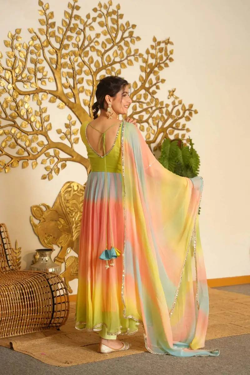Multicolour Faux Georgette Digital Print Anarkali Suit with Dupatta