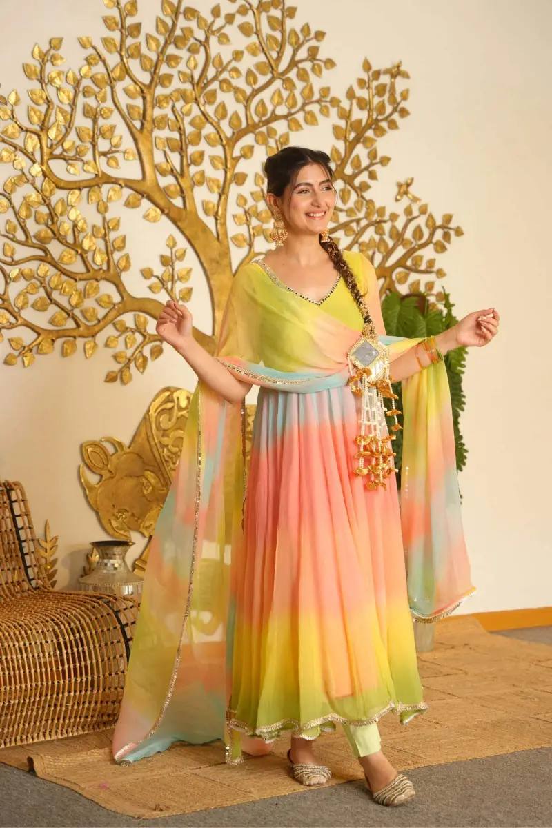 Multicolour Faux Georgette Digital Print Anarkali Suit with Dupatta