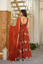 Rust Karishma Silk Sequins Embroidered Anarkali Suit with Dupatta