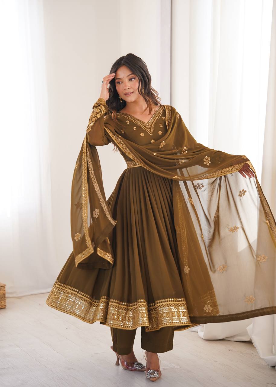 Mehendi Georgette Embroidered Anarkali Suit