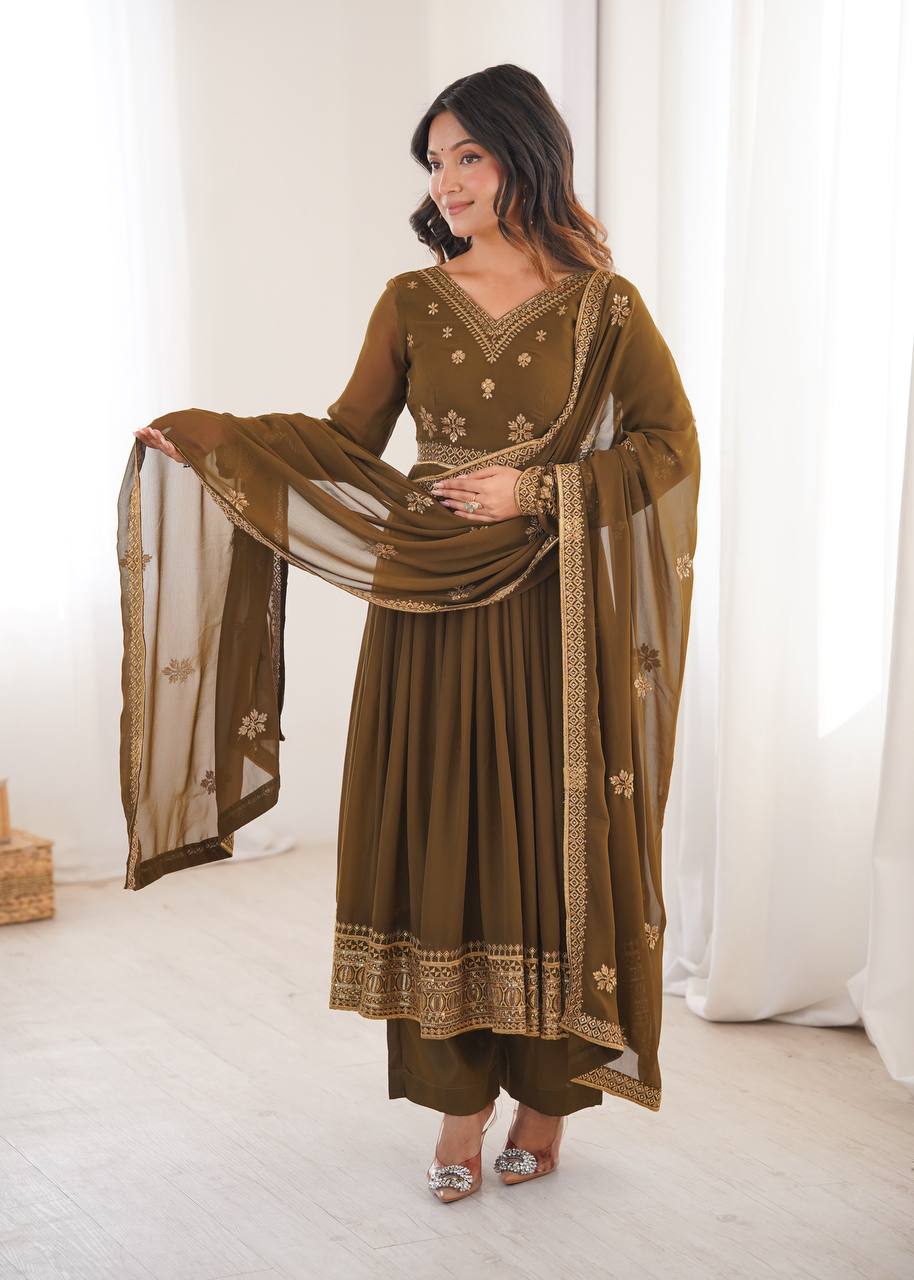 Mehendi Georgette Embroidered Anarkali Suit