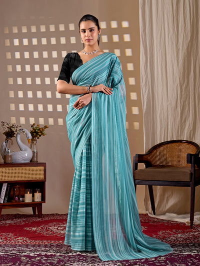 Aqua Blue Monsoon Stripe Saree for Women