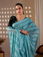 Aqua Blue Monsoon Stripe Saree for Women