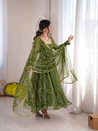 Mehendi Green Bandhani Anarkali - side view