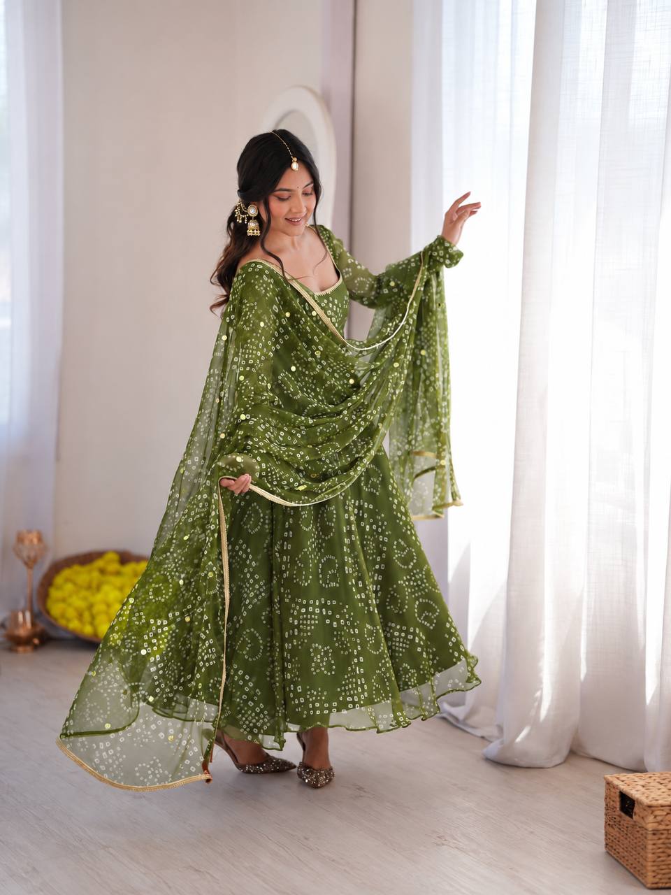 Mehendi Green Bandhani Anarkali - flair