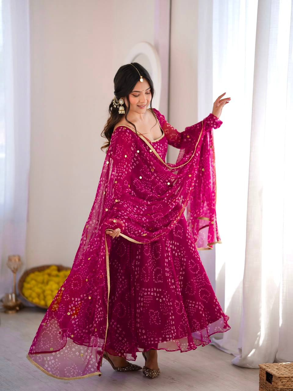 Rani Pink Bandhani Anarkali - flair