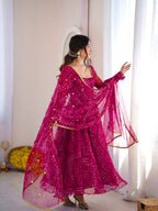 Rani Pink Bandhani Anarkali - side view