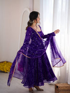 Purple Bandhani Anarkali - dupatta flair