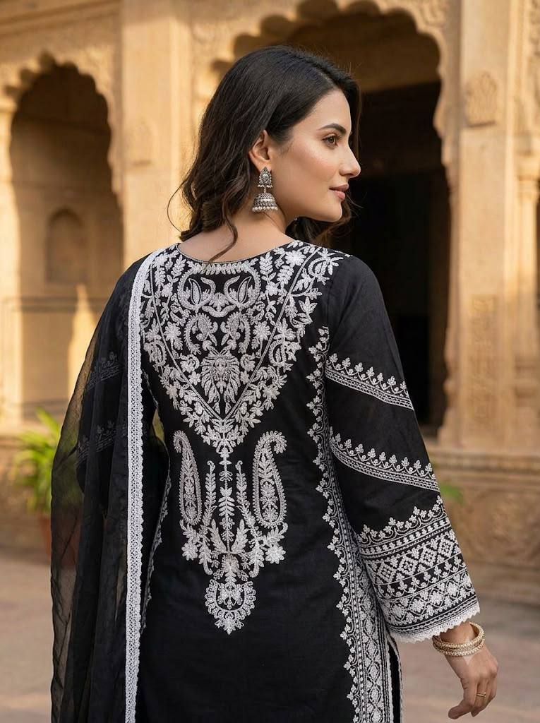 Black Salwar Kameez - back embroidery close-up