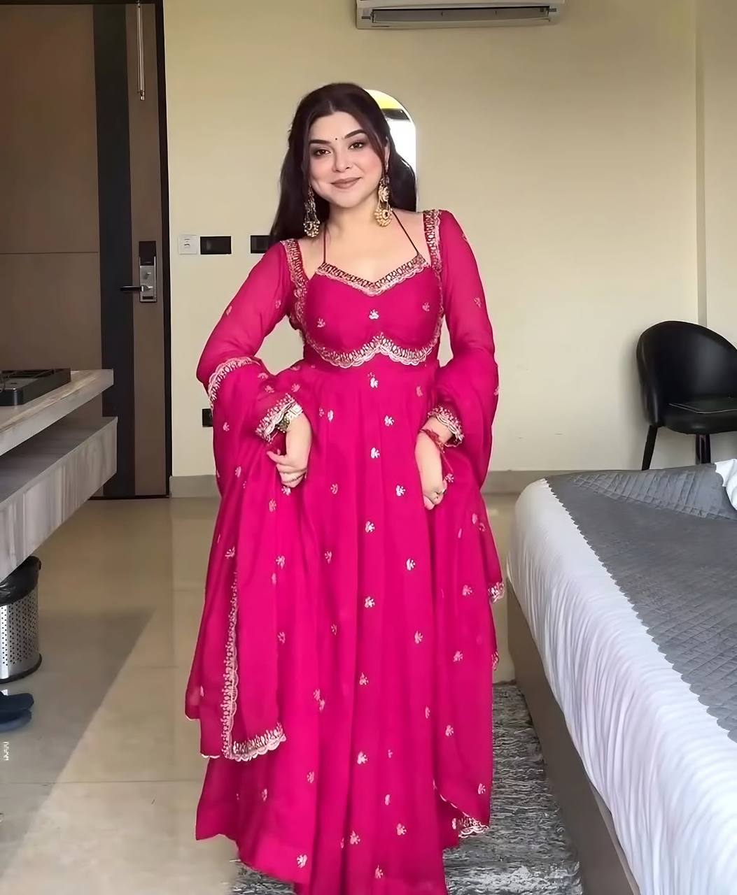 Rani Pink Faux Blooming Zari Sequins Anarkali Suit