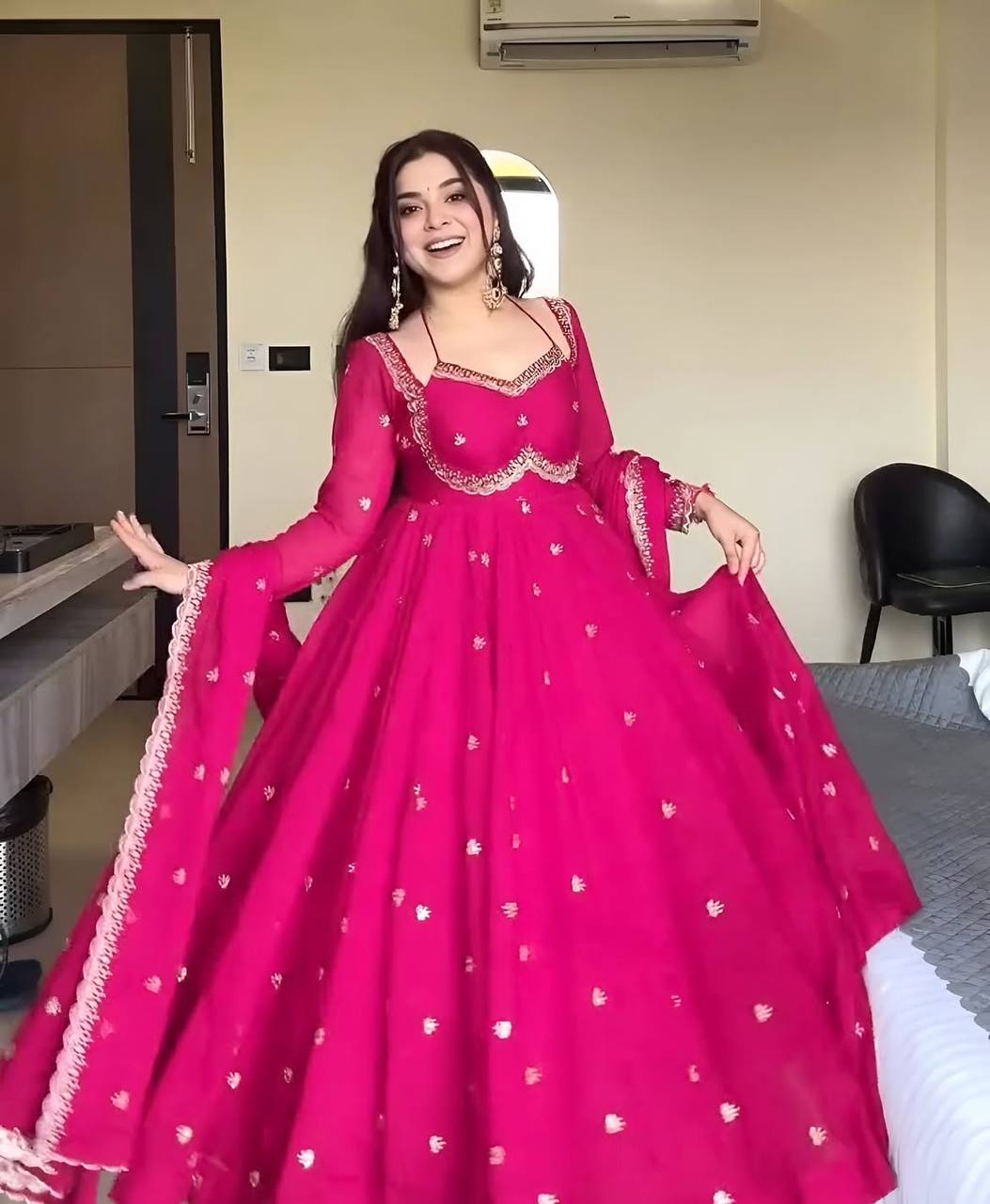 Rani Pink Faux Blooming Zari Sequins Anarkali Suit