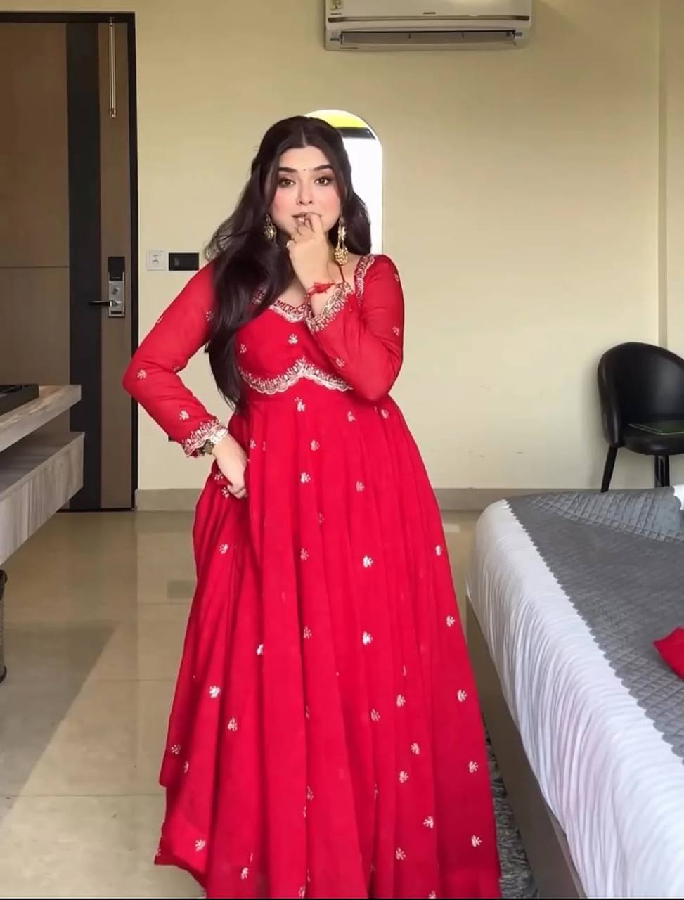 Red Faux Blooming Zari Sequins Anarkali Suit