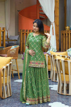 Green Chinon Silk Sequins Sharara Suit