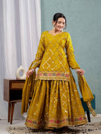 Mustard Chinon Silk Sequins Sharara Suit