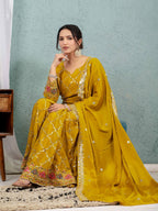 Mustard Chinon Silk Sequins Sharara Suit