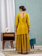 Mustard Chinon Silk Sequins Sharara Suit