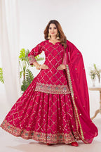 Rani Pink Chinon Silk Sequins Sharara Suit