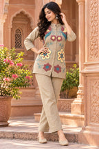 Beige Nv Herring Loop Work Co-ord Set for Women