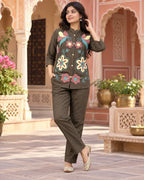 Olive Nv Herring Loop Work Co-ord Set for Women