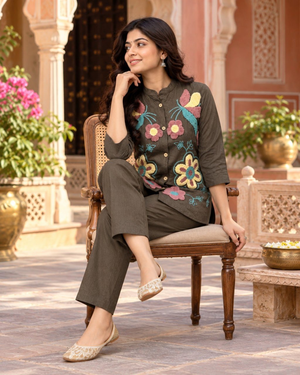 Olive Nv Herring Loop Work Co-ord Set for Women