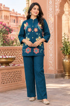 Teal Blue Nv Herring Loop Work Co-ord Set for Women
