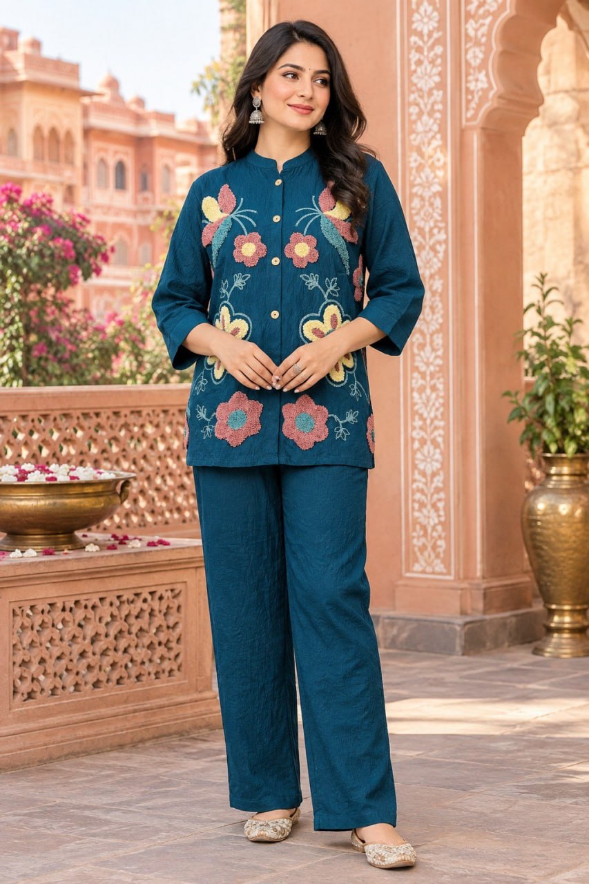 Teal Blue Nv Herring Loop Work Co-ord Set for Women