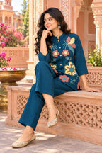 Teal Blue Nv Herring Loop Work Co-ord Set for Women