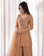 Golden Salsa Silk Embroidered Palazzo Suit Set with Dupatta