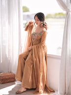Golden Salsa Silk Embroidered Palazzo Suit Set with Dupatta