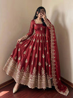 Maroon Fendy Silk Embroidered Anarkali Gown