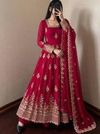 Rani Pink Fendy Silk Embroidered Anarkali Gown