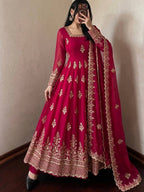 Rani Pink Fendy Silk Embroidered Anarkali Gown