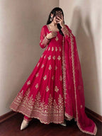 Rani Pink Fendy Silk Embroidered Anarkali Gown