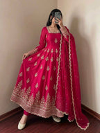 Rani Pink Fendy Silk Embroidered Anarkali Gown