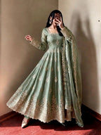 Sage Green Fendy Silk Embroidered Anarkali Gown