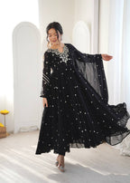 Black Faux Georgette Embroidered Anarkali Suit
