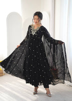 Black Faux Georgette Embroidered Anarkali Suit