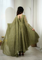 Mehendi Green Faux Georgette Embroidered Anarkali Suit