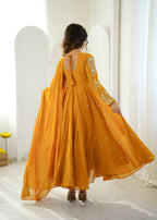 Mustard Faux Georgette Embroidered Anarkali Suit
