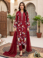 Maroon Glass Roman Embroidered Straight Suit Set with Dupatta