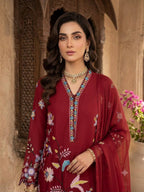 Maroon Glass Roman Embroidered Straight Suit Set with Dupatta