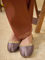 Brown Marina Silk Embroidered Kurti Pant Set for Women