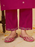 Rani Pink Marina Silk Embroidered Kurti Pant Set for Women