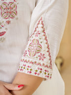 Off White Marina Silk Embroidered Kurti Pant Set for Women