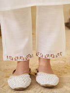 Off White Marina Silk Embroidered Kurti Pant Set for Women