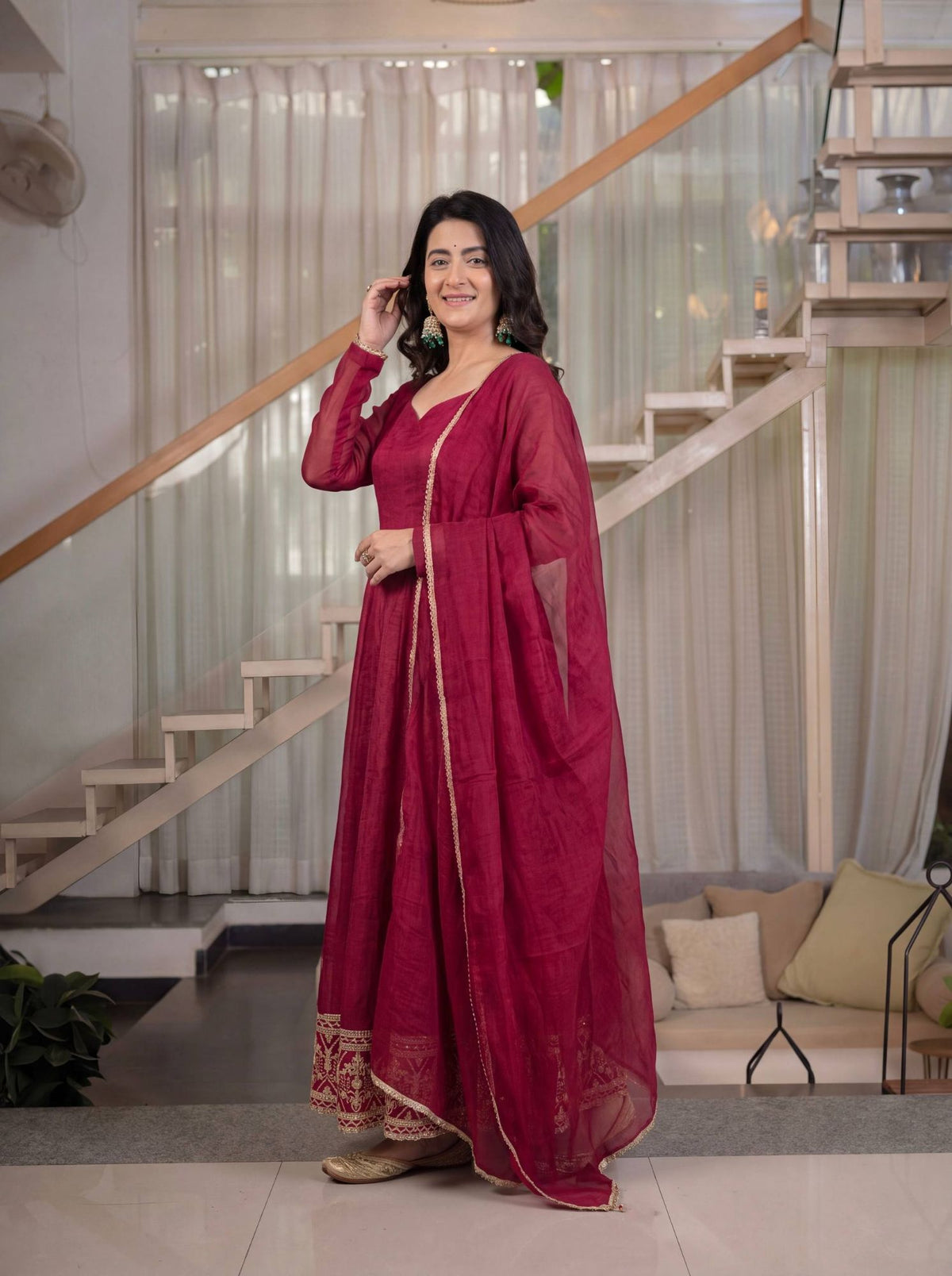 Maroon Anarkali - side view