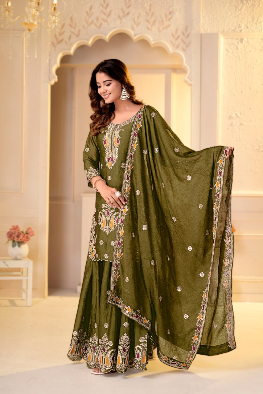 Mehendi Green Sharara Suit - front view