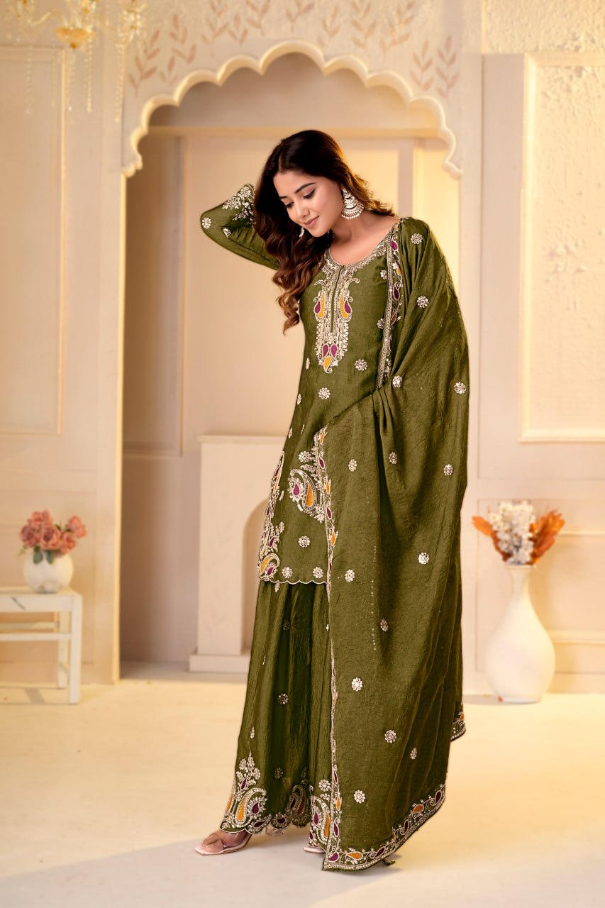 Mehendi Green Sharara Suit - side view